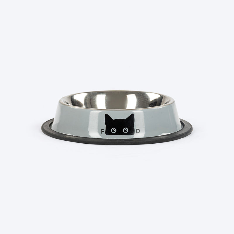HUFT Eyes On Prize Printed Steel Bowl For Cat - Grey - Heads Up For Tails