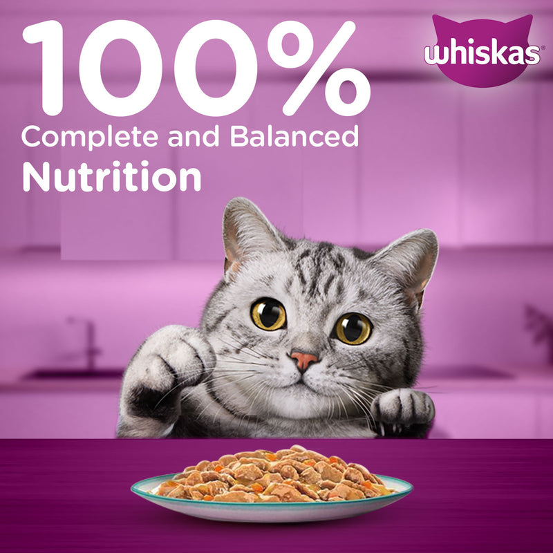Whiskas Tasty Mix Wet Food Made With Real Fish (Seafood Cocktail & Wakame Seaweed) in Gravy For Adult (1+ year) Cat - 70 gm Pack - Heads Up For Tails