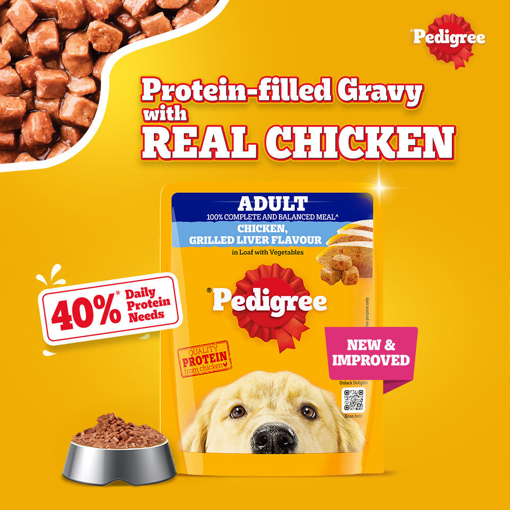 Pedigree Chicken Grilled Liver In Loaf With Vegetables Adult Dog Wet Food - 70 gm Packs - Heads Up For Tails