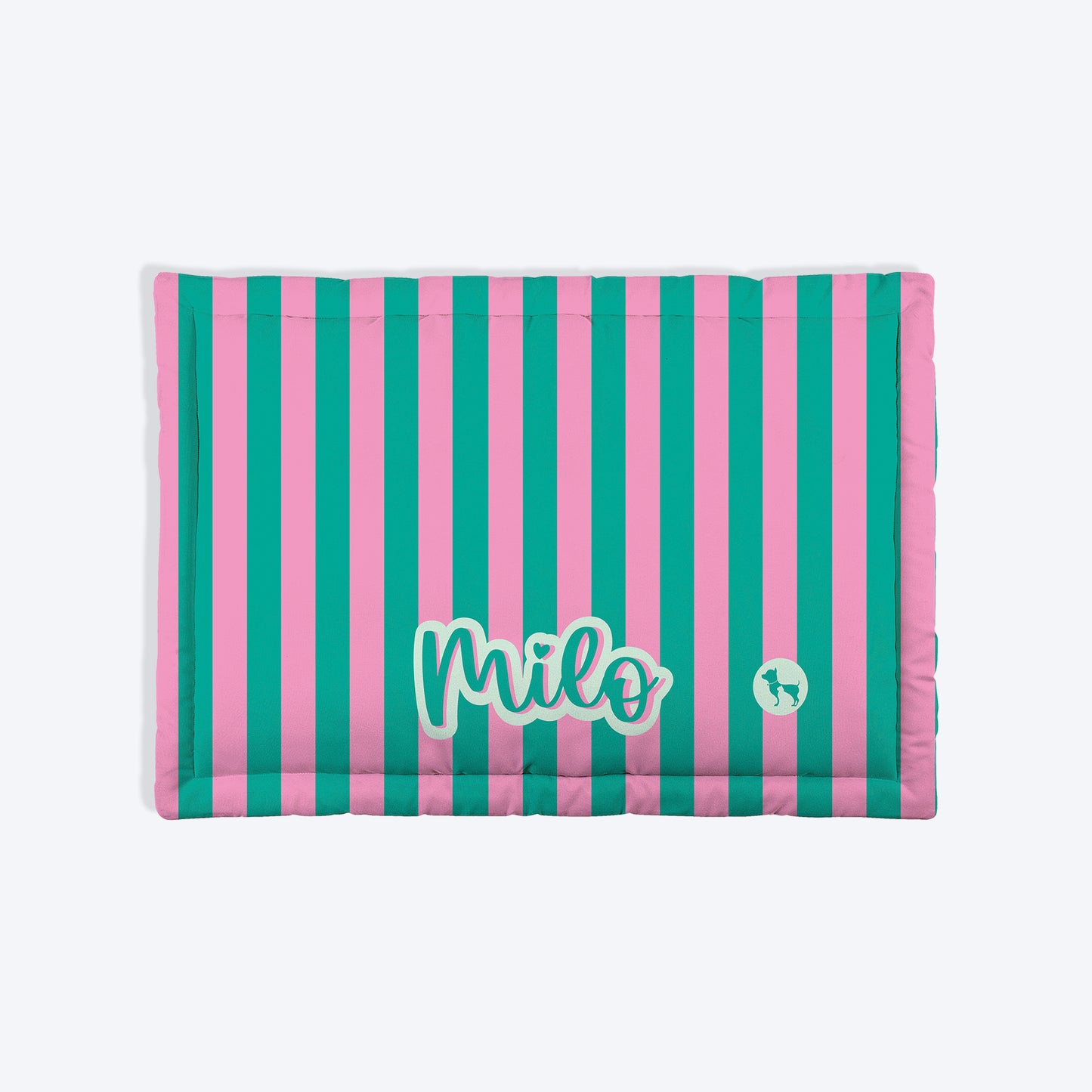 HUFT Personalised Happy Stripes Mat For Dog & Cat - Green & Pink - Heads Up For Tails