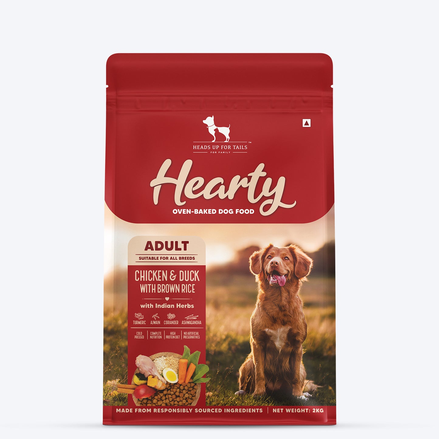 Hearty Oven-Baked Dry Food For Adult Dogs With Chicken, Duck & Brown Rice (All Breeds) - Heads Up For Tails