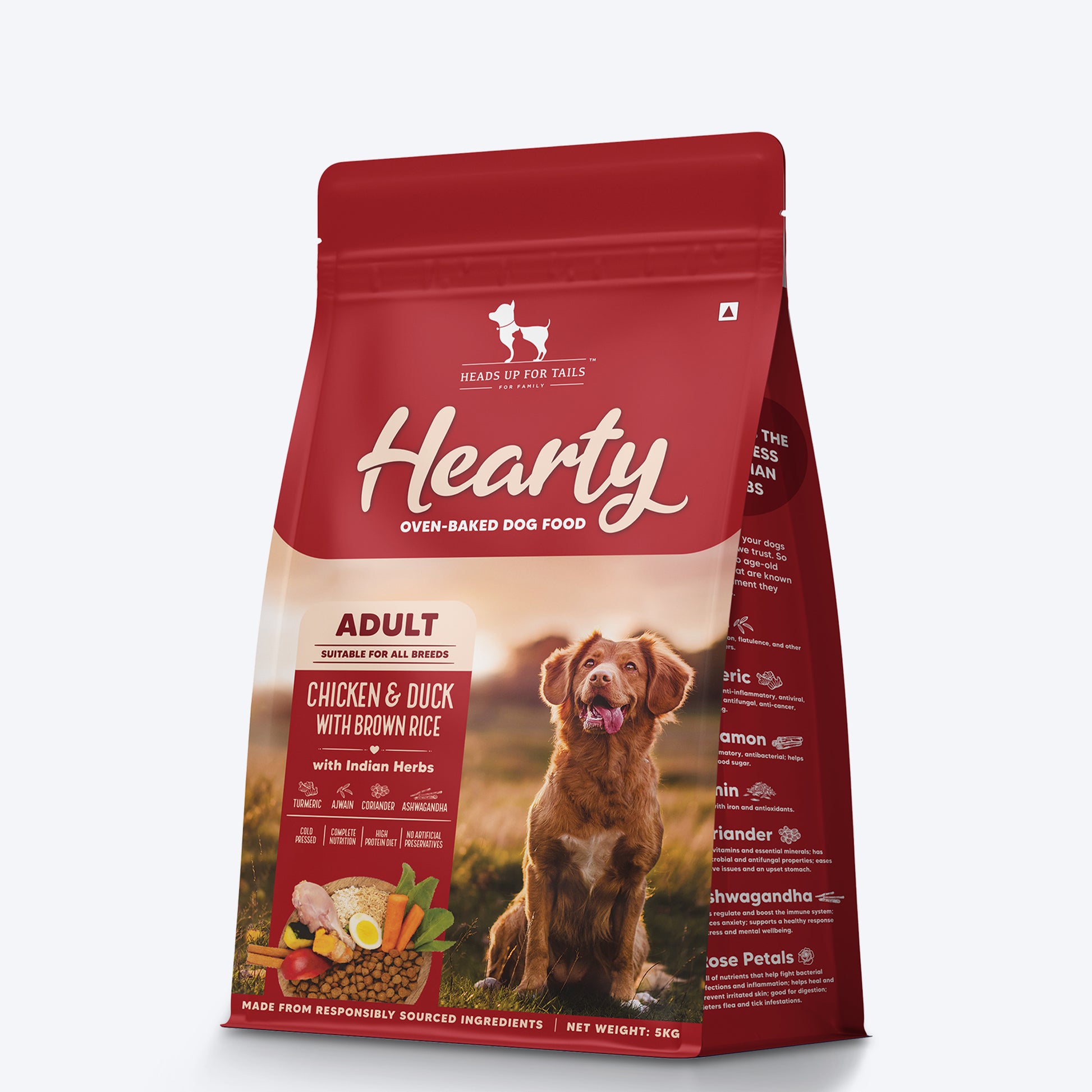 Hearty Oven-Baked Dry Food For Adult Dogs With Chicken, Duck & Brown Rice (All Breeds) - Heads Up For Tails