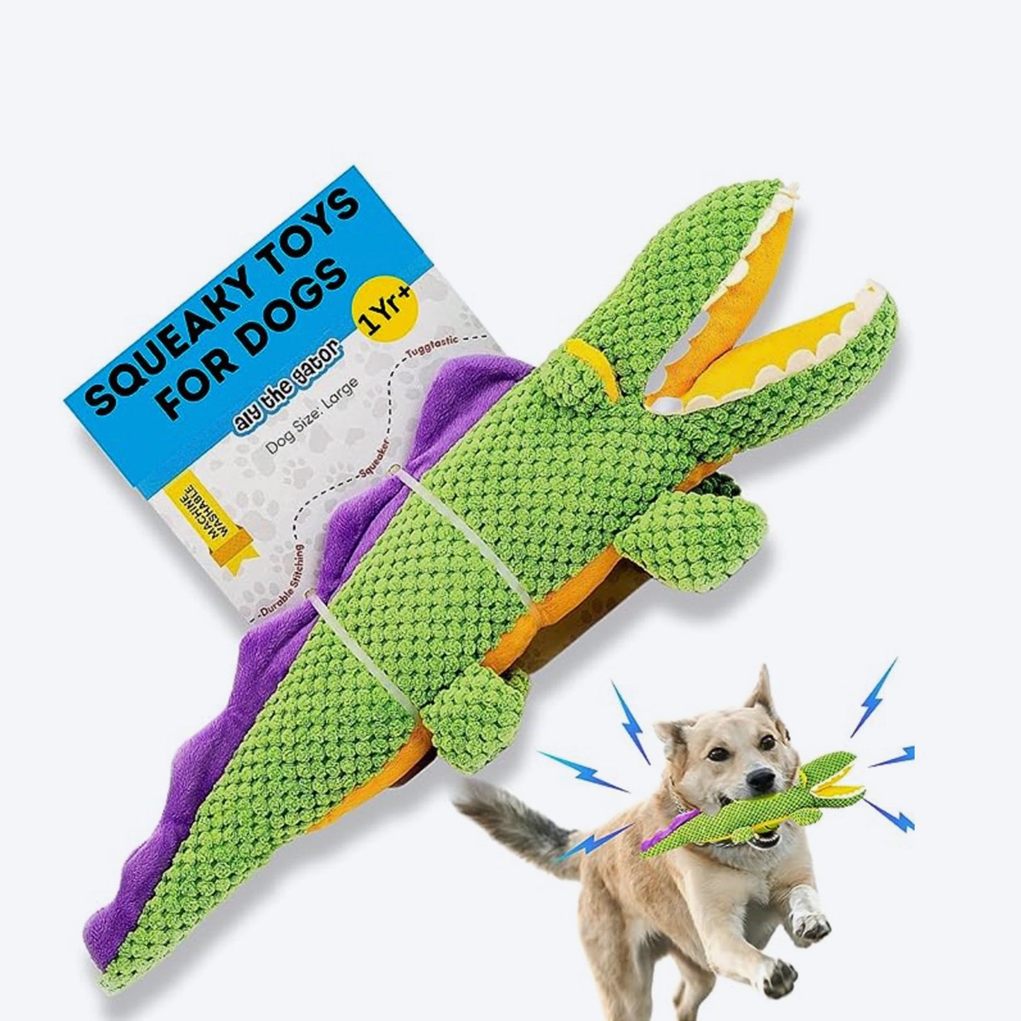 Barkbutler Aly The Gator Squeaky Plush Toy For Dog - Green - Heads Up For Tails