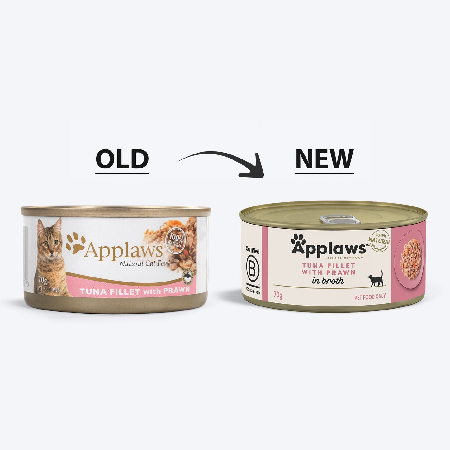 Applaws Natural 75% Tuna Fillet and 23% Prawn Wet Cat Food - 70 g - Heads Up For Tails