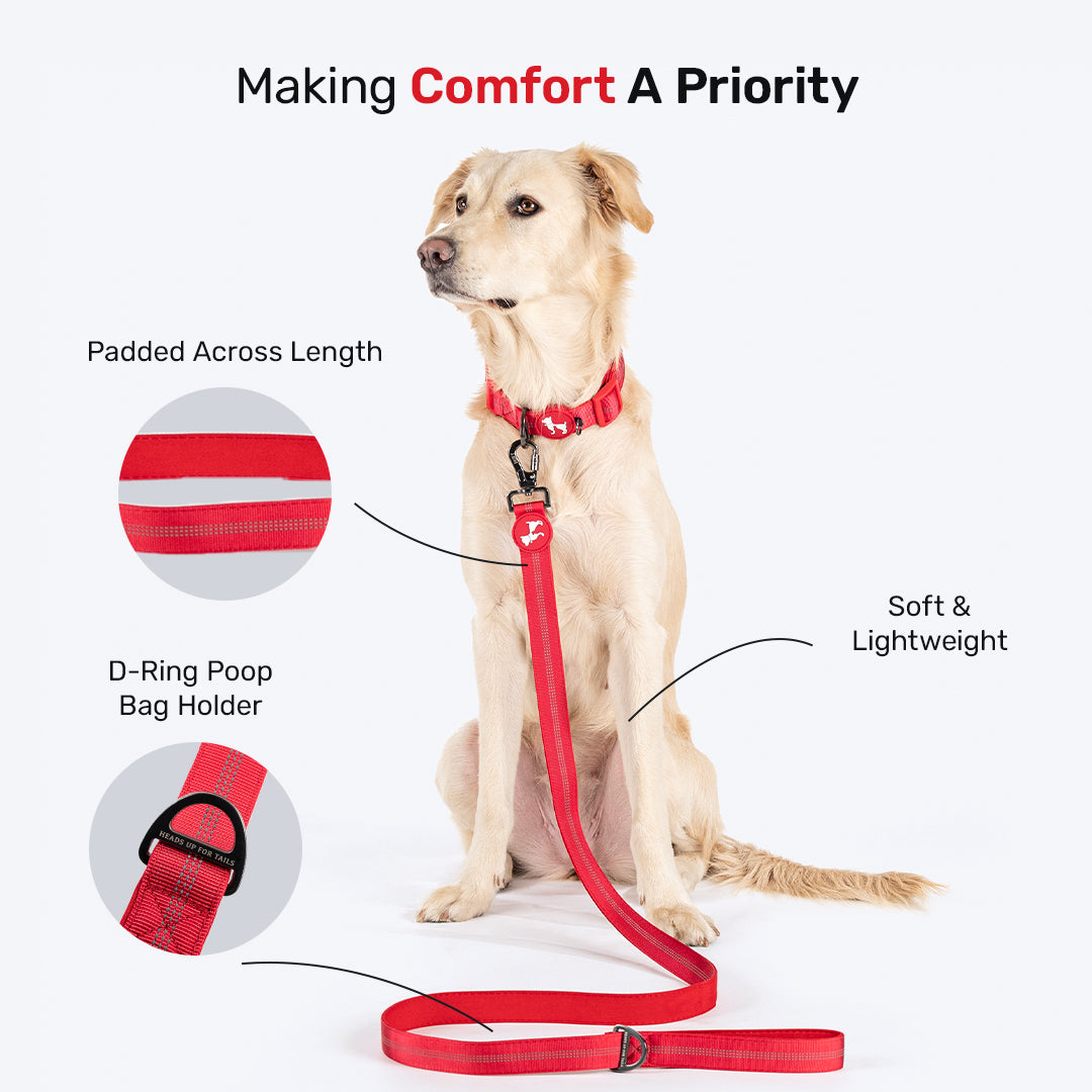 HUFT Comfort Plus Leash For Dog - Red - Heads Up For Tails