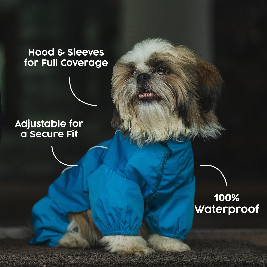 Dash Dog Puddle Jumper Full Coverage Raincoat For Dog - Electric Blue - Heads Up For Tails