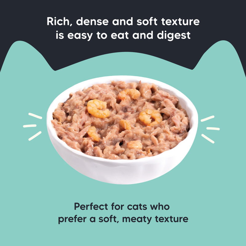 Meowsi by HUFT Tuna & Shrimp pâté Cat Wet Food, 80 gm, grain-free, with vitamins and minerals for balanced nutrition.