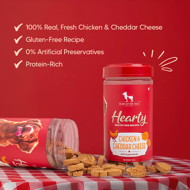 Hearty Chicken & Cheddar Cheese Healthy Dog Biscuits by Heads Up For Tails, 320g, suitable for all breeds.