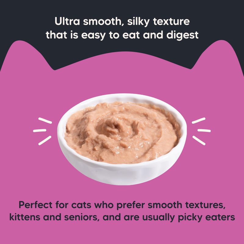 Meowsi by HUFT Tuna & Chicken in Mousse Cat Wet Food, 80 gm, features a cat graphic and a bowl of mousse on the packaging.
