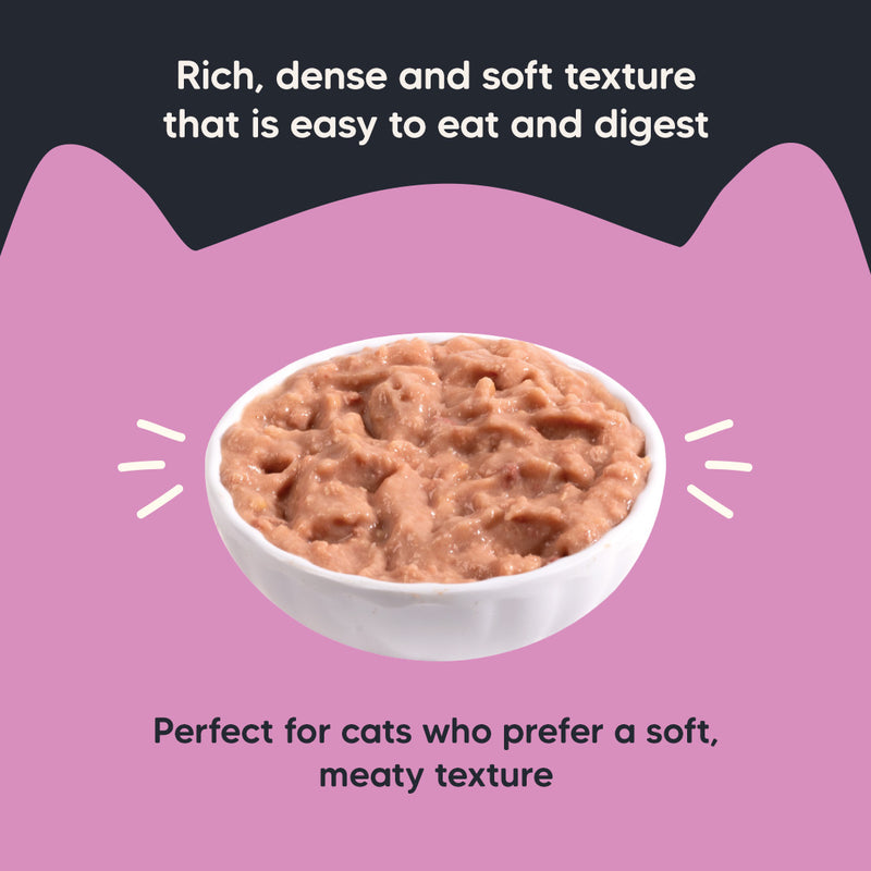 Meowsi by HUFT Chicken Breast with Duck pâté cat wet food, 80 gm, featuring a cat and a bowl of food on the packaging.