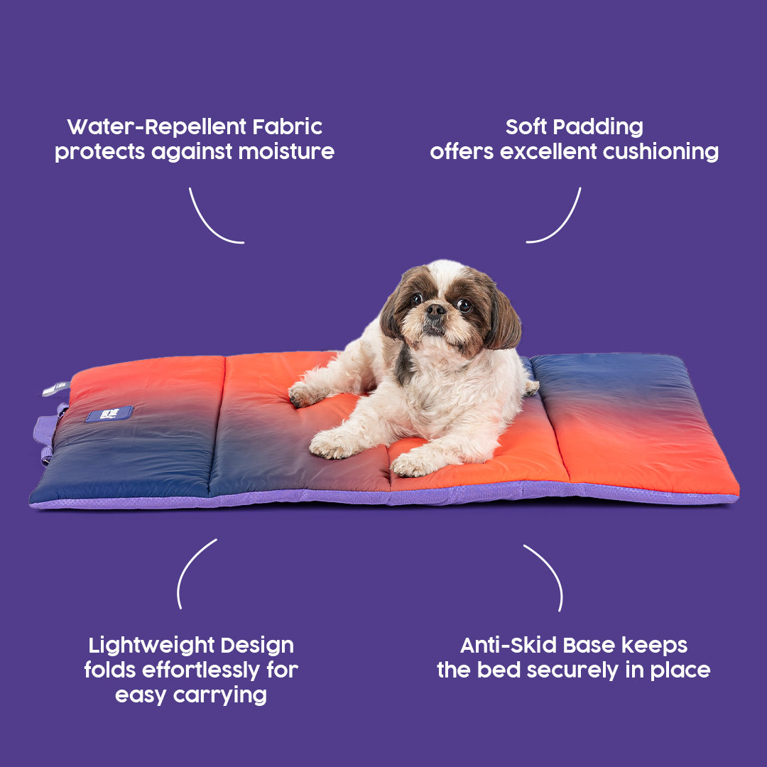 Dash Dog Sunset Fade Water Repellent Portable Mat For Dog - Orange & Blue - Heads Up For Tails