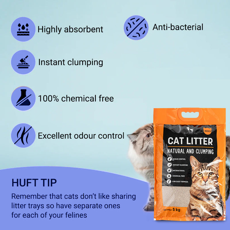 HUFT Cat Litter (Natural & Clumping) - Unscented - 5 kg - Heads Up For Tails