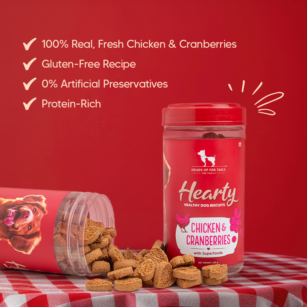 Hearty Chicken & Cranberries Healthy Dog Biscuits - 320 gm - Heads Up For Tails