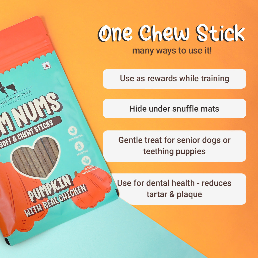 HUFT Wholesome Chicken, Brown Rice Food & Yum Nums Pumpkin Treats Combo For Dog - Heads Up For Tails
