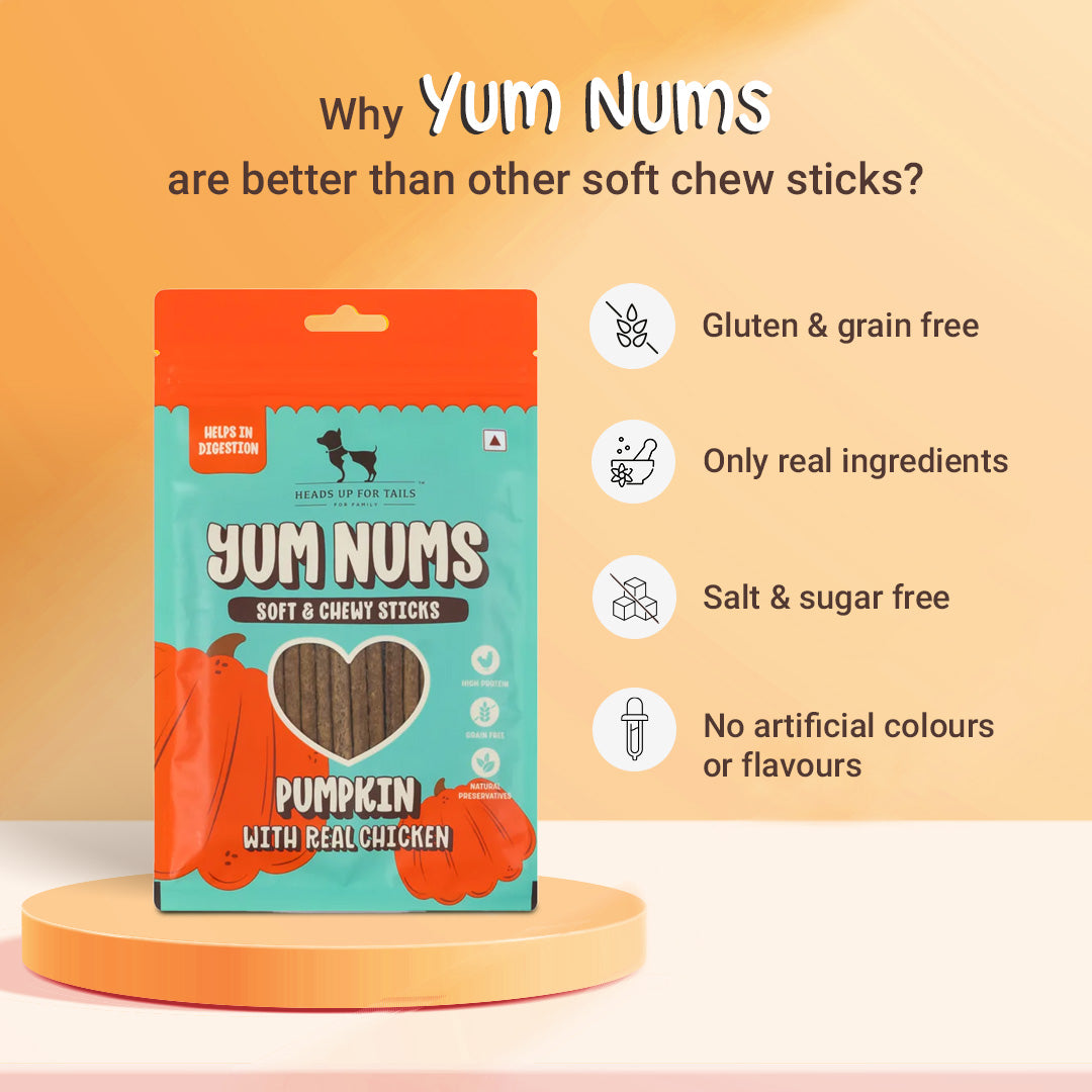 HUFT Wholesome Chicken, Brown Rice Food & Yum Nums Pumpkin Treats Combo For Dog - Heads Up For Tails