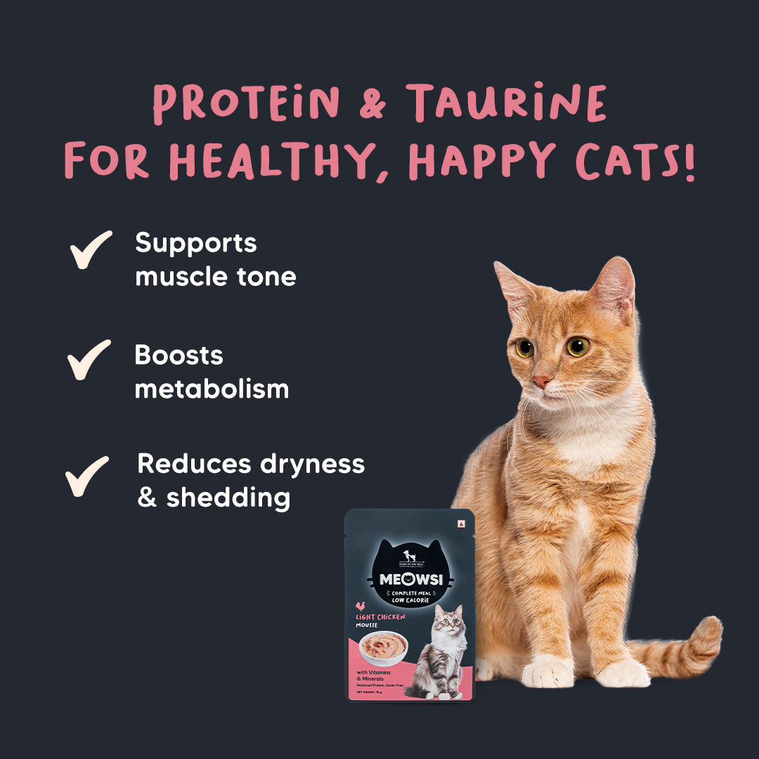 Meowsi by HUFT Low Calorie Light Chicken Mousse Wet Food For Cat Tray - 70 gm - Heads Up For Tails