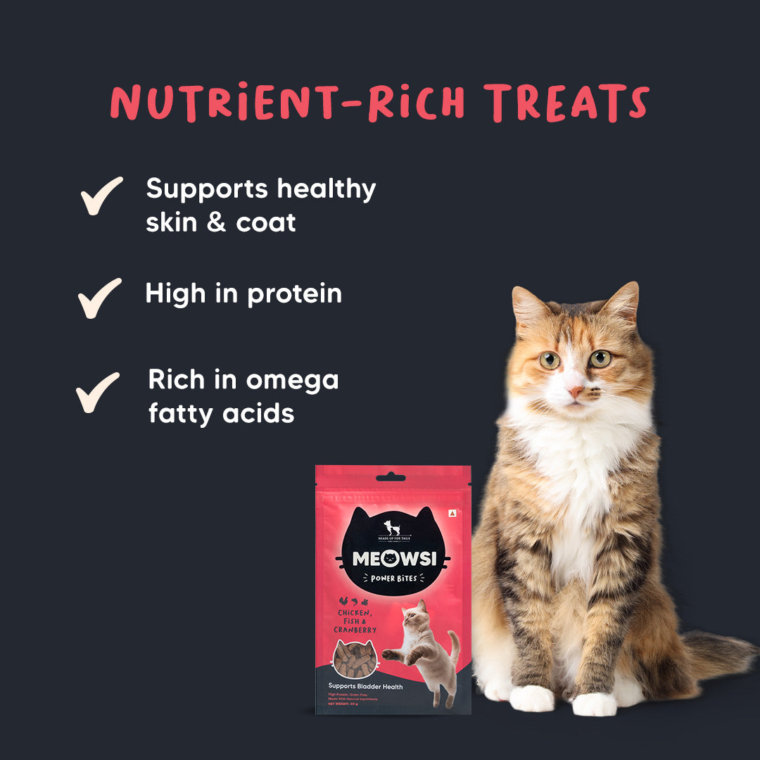 Meowsi by HUFT Chicken, Fish & Cranberry Power Bites Cat Treats - 50 gm - Heads Up For Tails