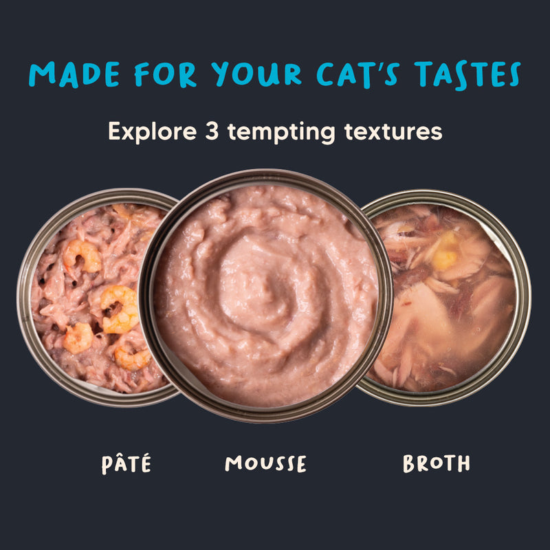 Meowsi by HUFT Tuna & Shrimp Mousse Canned Cat Wet Food, 80 gm, with vitamins and minerals, grain-free formula.