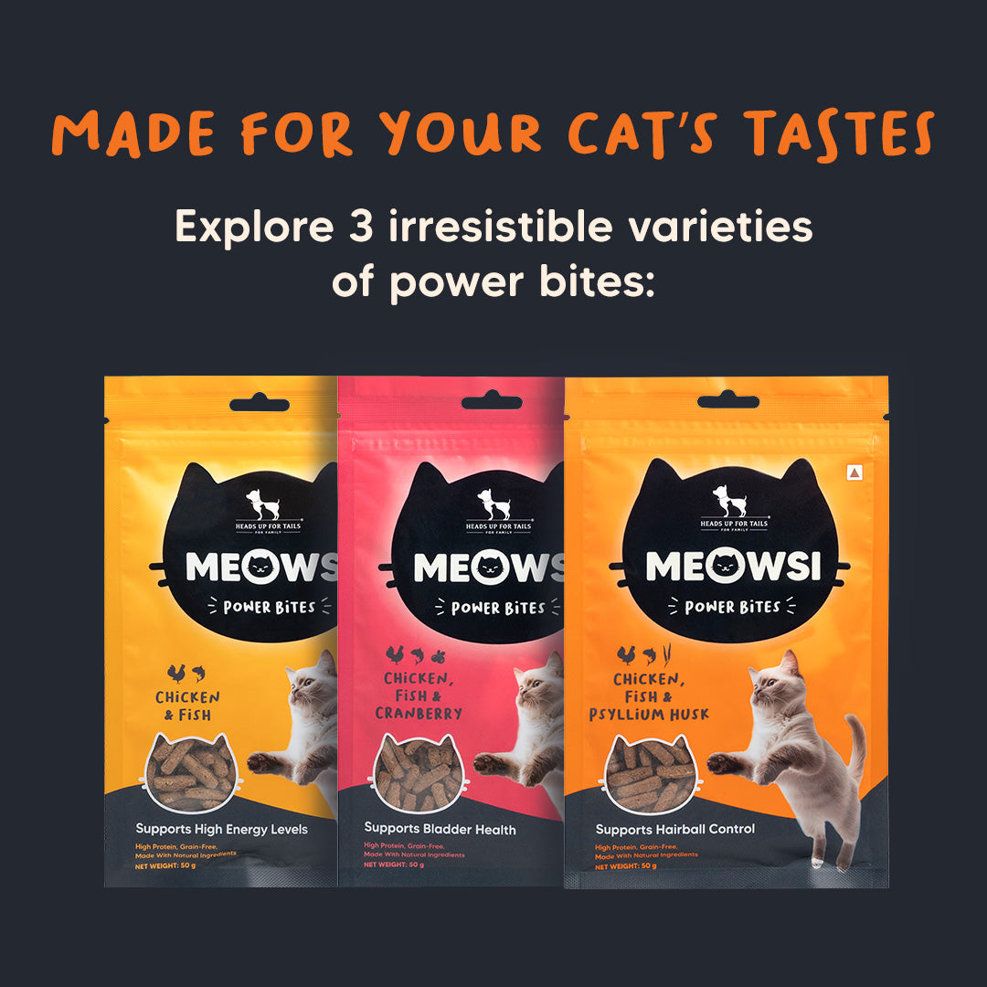 Meowsi by HUFT Chicken, Fish & Psyllium Husk Power Bites Cat Treats - 50 gm - Heads Up For Tails