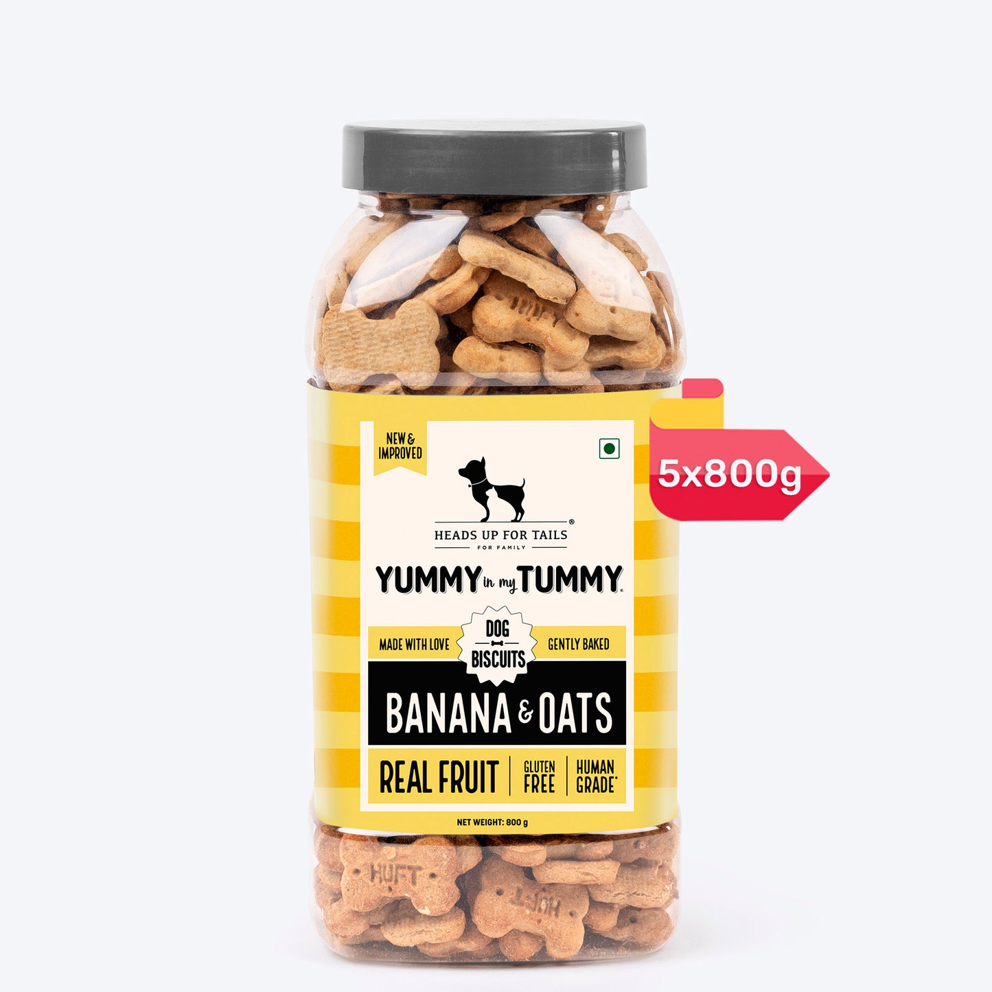 Heads Up for Tails Yummy in my Tummy Banana & Oats dog biscuits, 5-pack of 800g, gluten-free, gently baked treats
