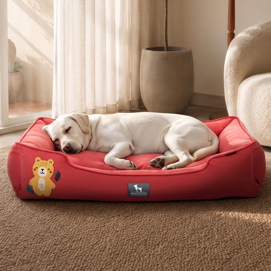 HUFT Teddy Classic Lounger Bed For Dog - Red