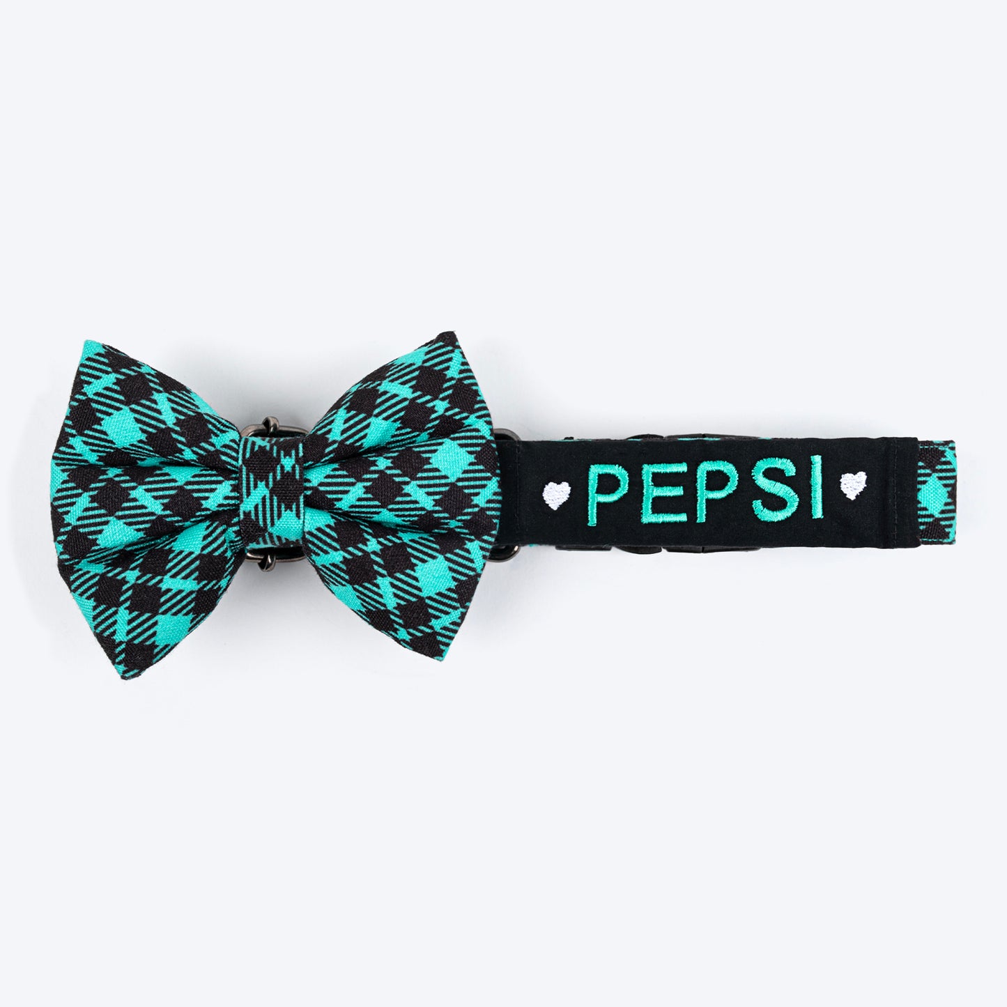 HUFT Personalised Tartan Fabric Collar With Bow Tie For Dogs - Blue - Heads Up For Tails