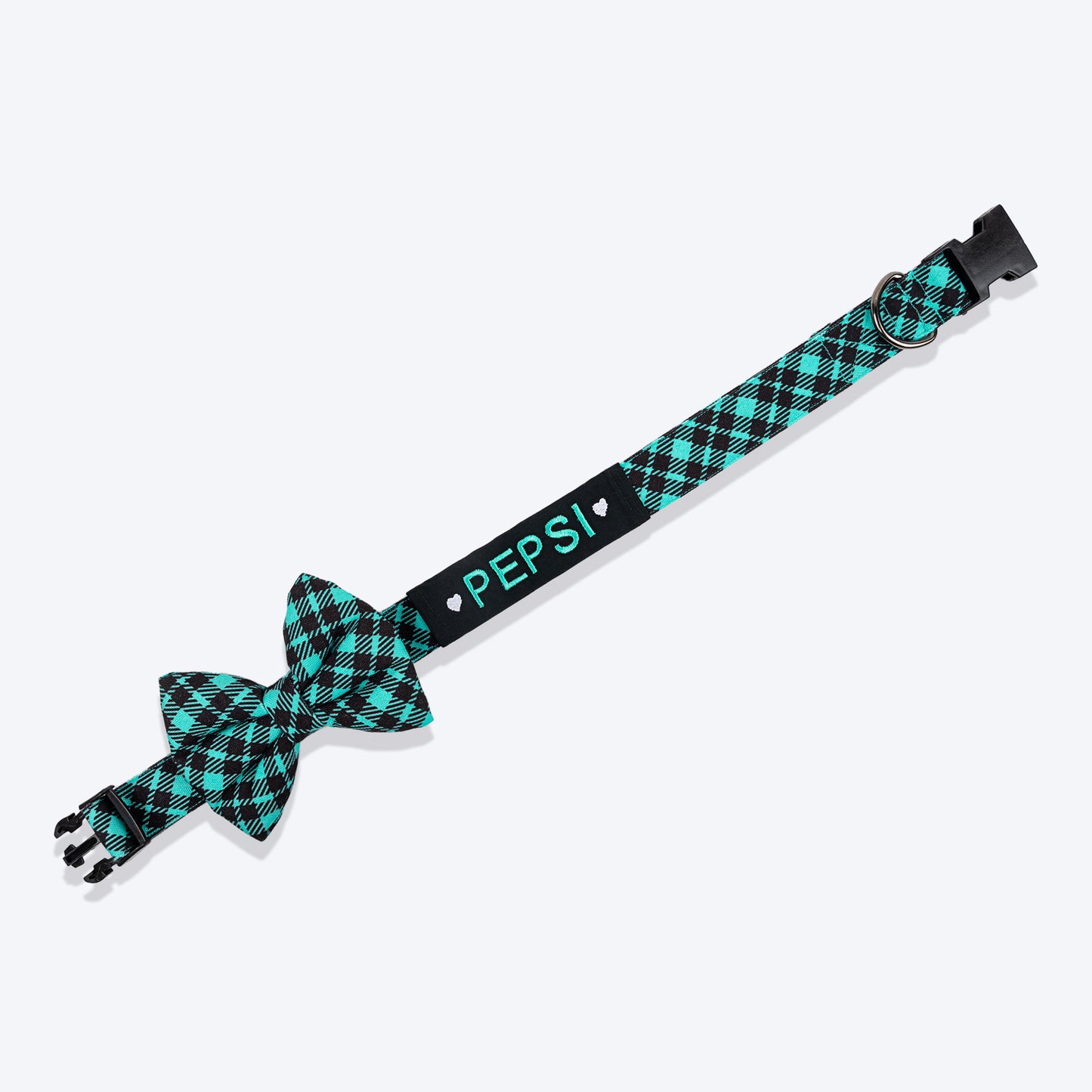 HUFT Personalised Tartan Fabric Collar With Bow Tie For Dogs - Blue - Heads Up For Tails