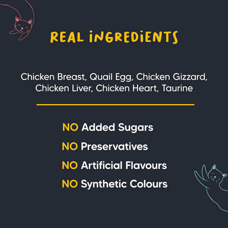 Meowsi by HUFT Chicken Breast with Quail Egg in Broth, 80 gm, grain-free, with vitamins and minerals.