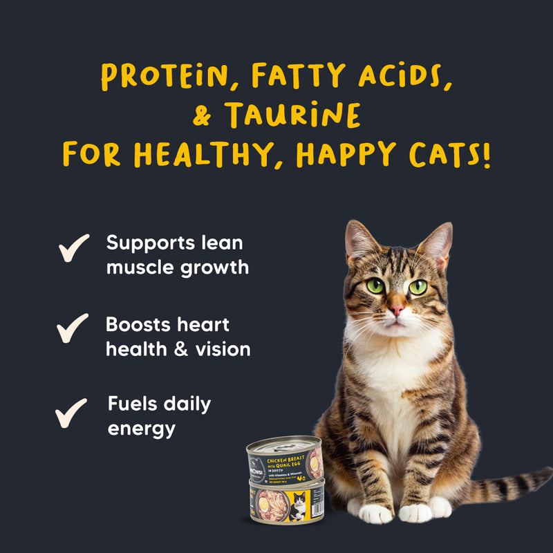 Meowsi by HUFT Chicken Breast with Quail Egg in Broth, 80 gm, grain-free, with vitamins and minerals.