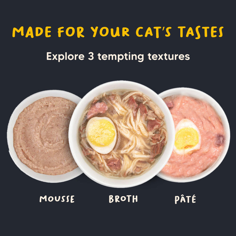 Meowsi by HUFT Chicken Breast with Quail Egg in Broth, 80 gm, grain-free cat wet food with vitamins and minerals.