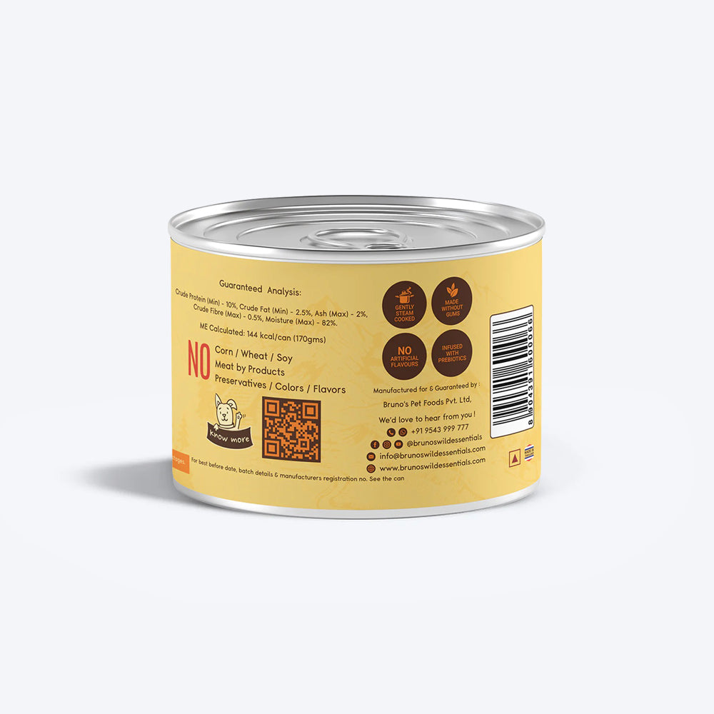 Bruno's Wild Essentials Chicken With Chicken Liver & Vegetables In Gravy Wet Dog Food - 170 g - Heads Up For Tails