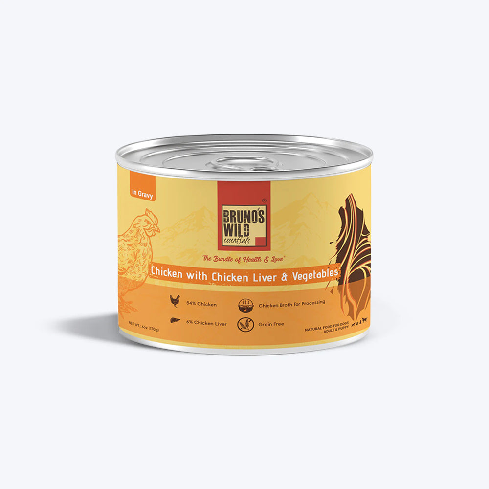 Bruno's Wild Essentials Chicken With Chicken Liver & Vegetables In Gravy Wet Dog Food - 170 g - Heads Up For Tails