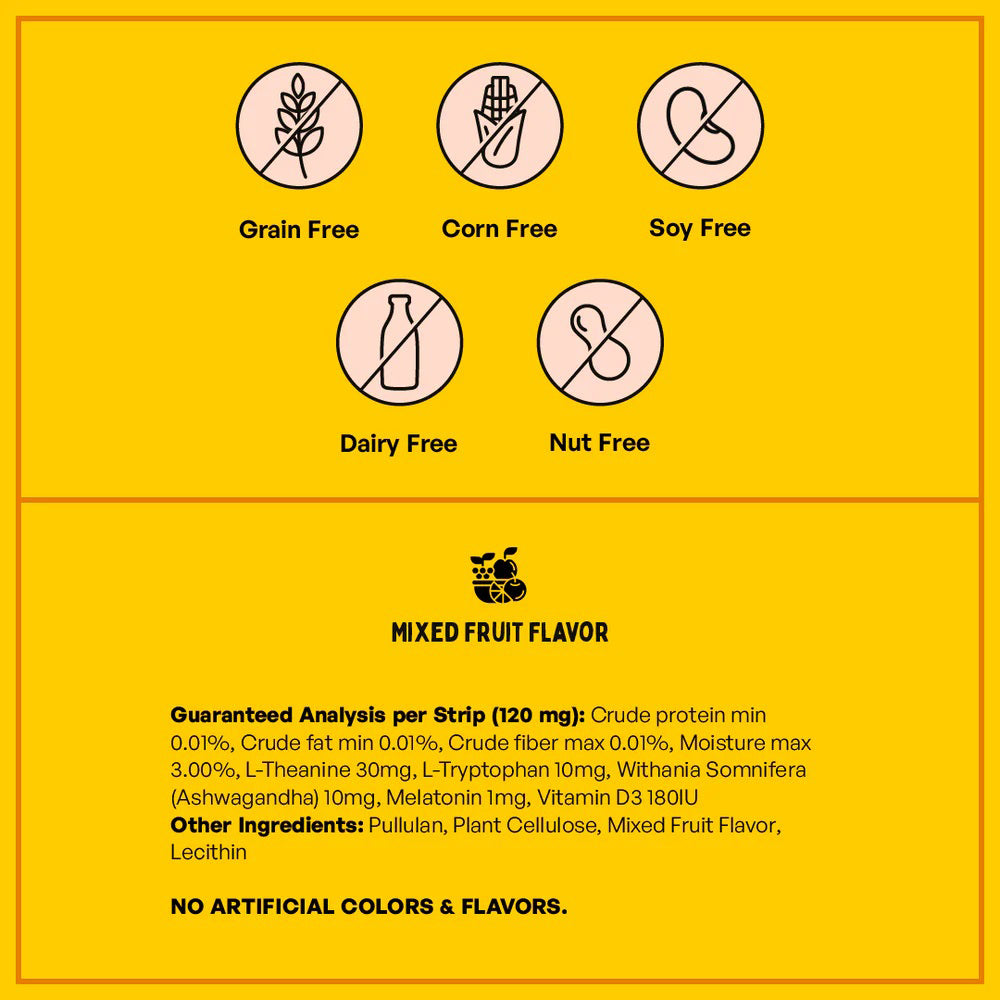 Furlicks Calming Aid Mixed Fruit Pet Oral Supplement - 45g (30 Strips) - Heads Up For Tails