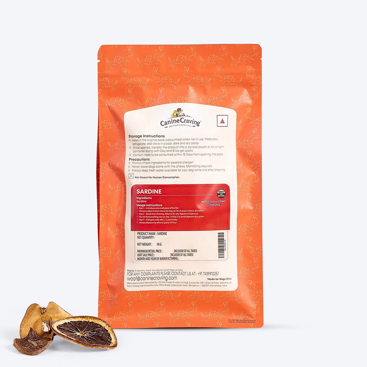 Canine Craving All Natural Chews Grain Free Sardine Dog Treats - 70 g - Heads Up For Tails