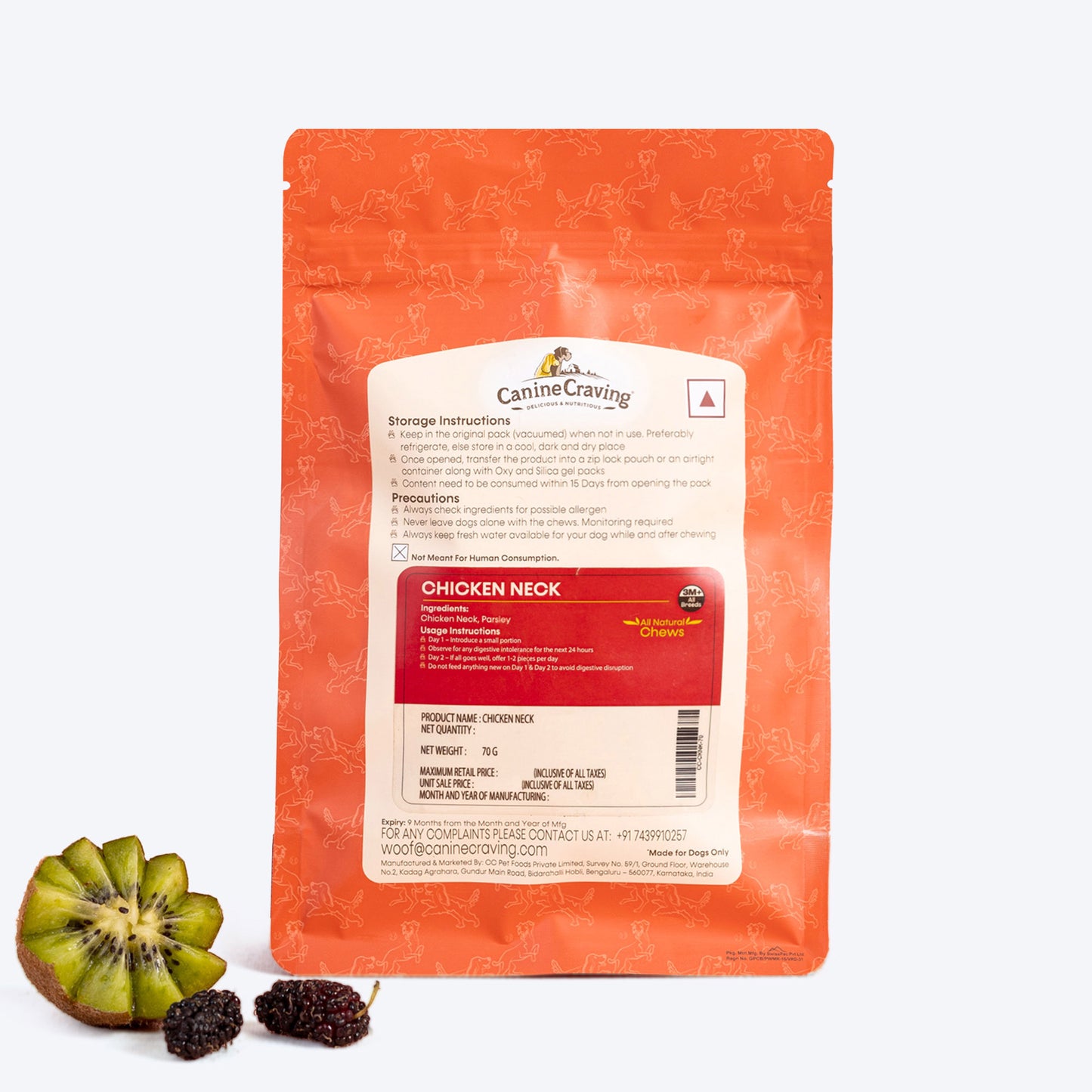 Canine Craving Dehydrated Chicken Neck Dog Treat - 70 gm - Heads Up For Tails