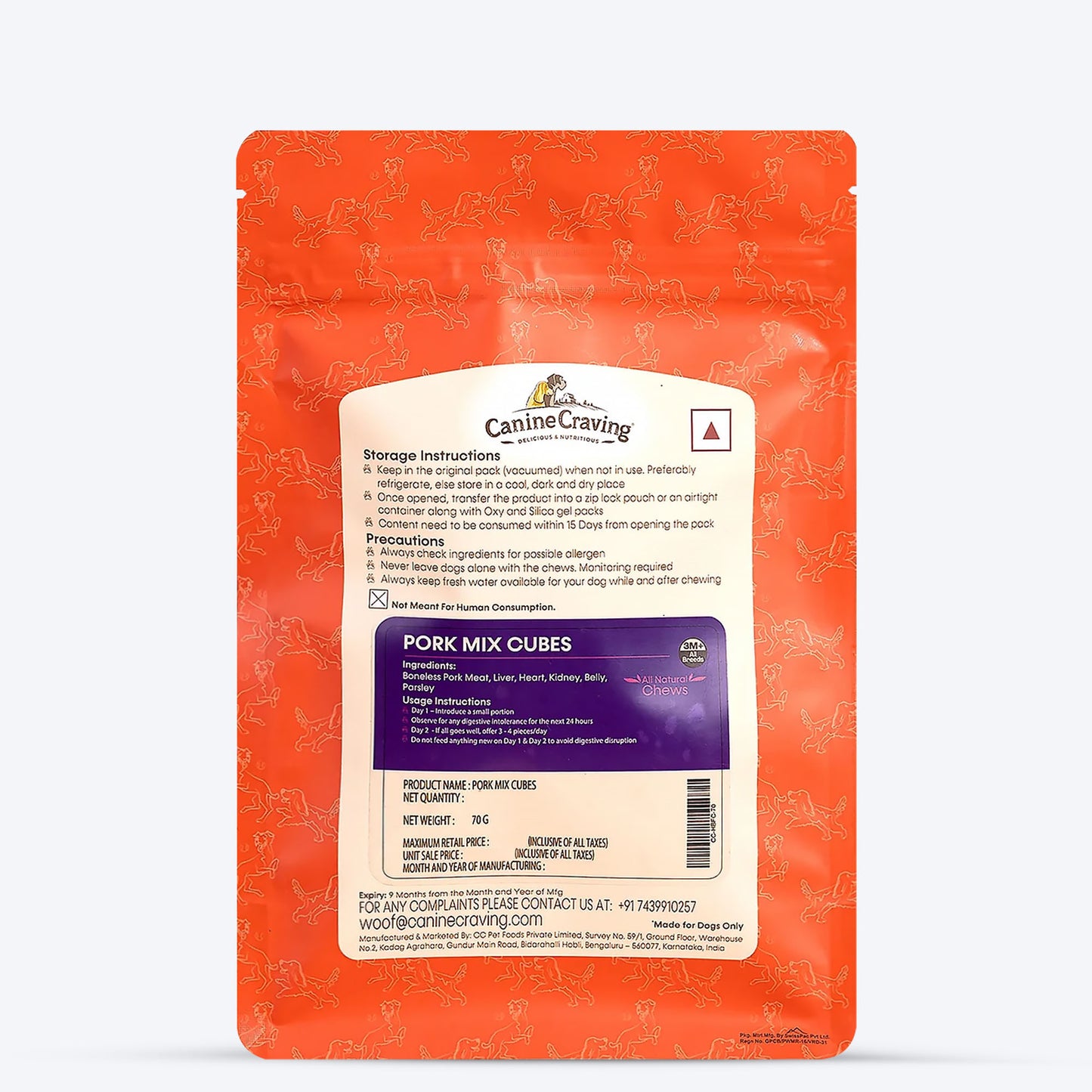 Canine Craving Delicious & Nutritious Grain Free Pork Mix Cubes Dog Treats - 70 g - Heads Up For Tails