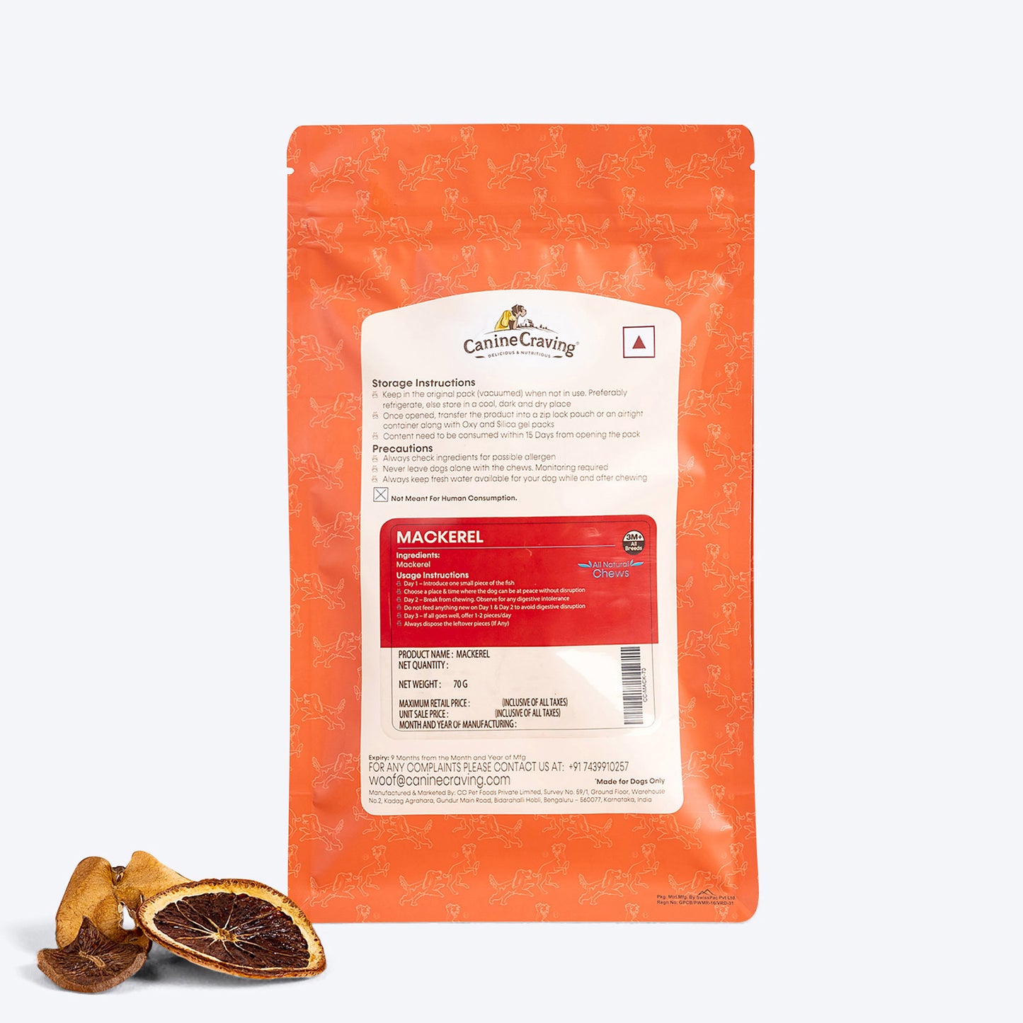 Canine Craving All Natural Chews Grain Free Mackerel Dog Treats - 70 g - Heads Up For Tails