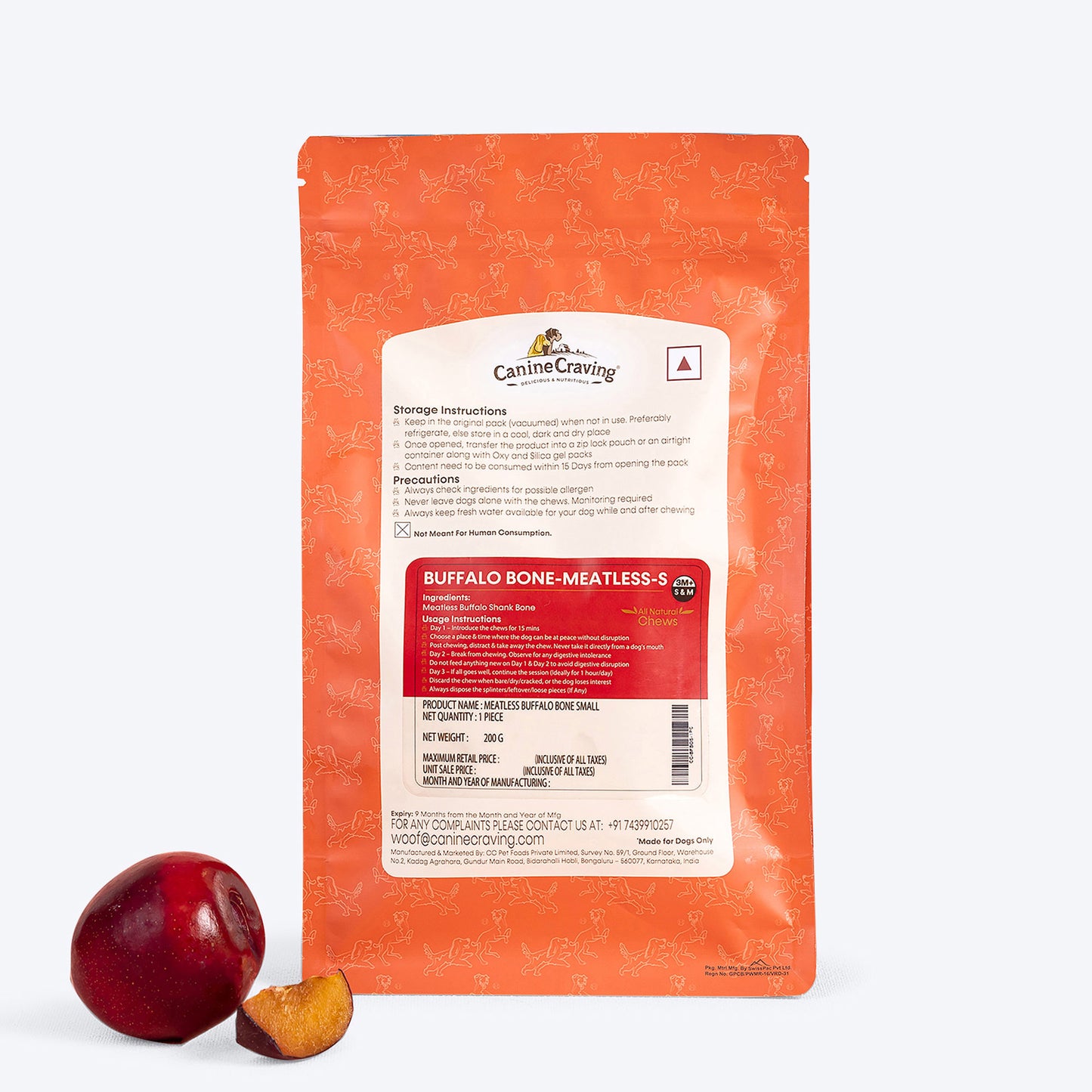 Canine Craving Dehydrated Grass-Fed Meatless Buffalo Small Bone Dog Treat - 1 Pc - 150g - Heads Up For Tails