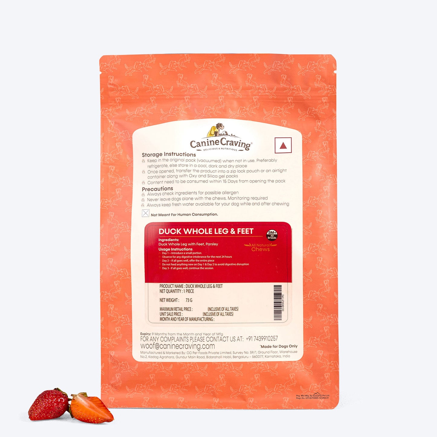 Canine Craving Duck Chew - Whole Leg & Feet Dog Treat - 1 Piece - 73 g - Heads Up For Tails