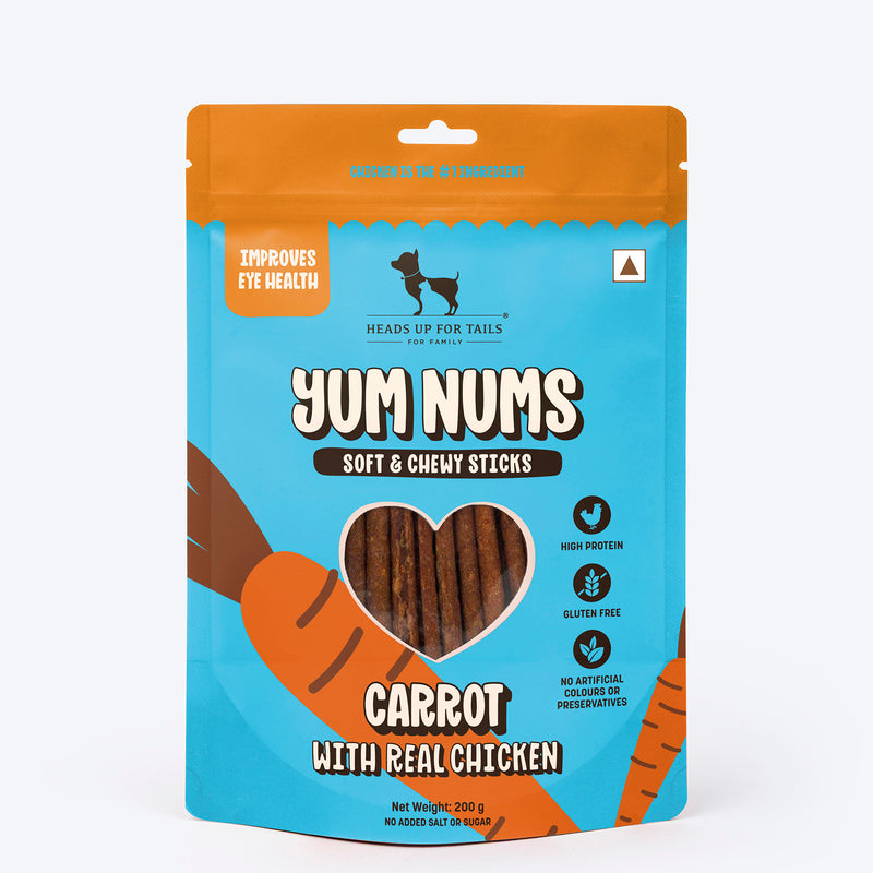 HUFT Yum Nums Dog Treats Soft & Chewy Sticks Carrot With Real Chicken - Heads Up For Tails