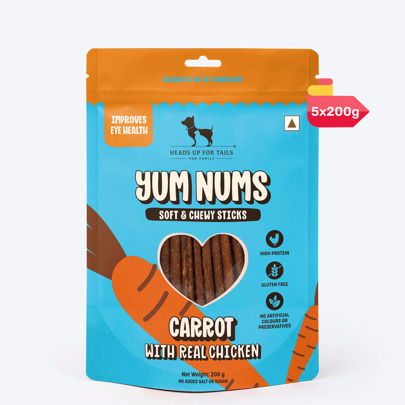 HUFT Yum Nums Dog Treats Soft & Chewy Sticks Carrot With Real Chicken - Heads Up For Tails