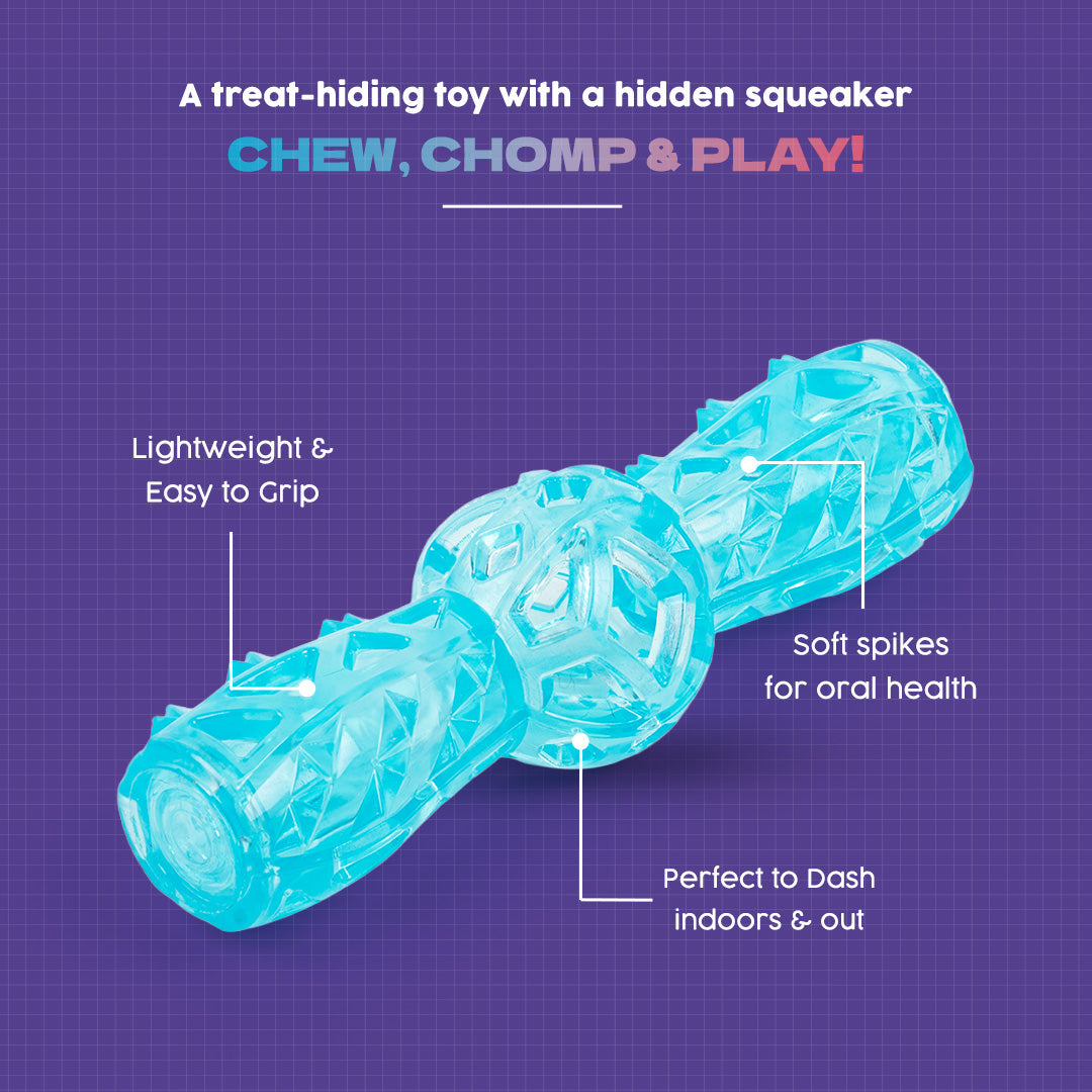 Dash Dog Squeak & Chomp Squeaky Toy For Dog - Blue - Heads Up For Tails