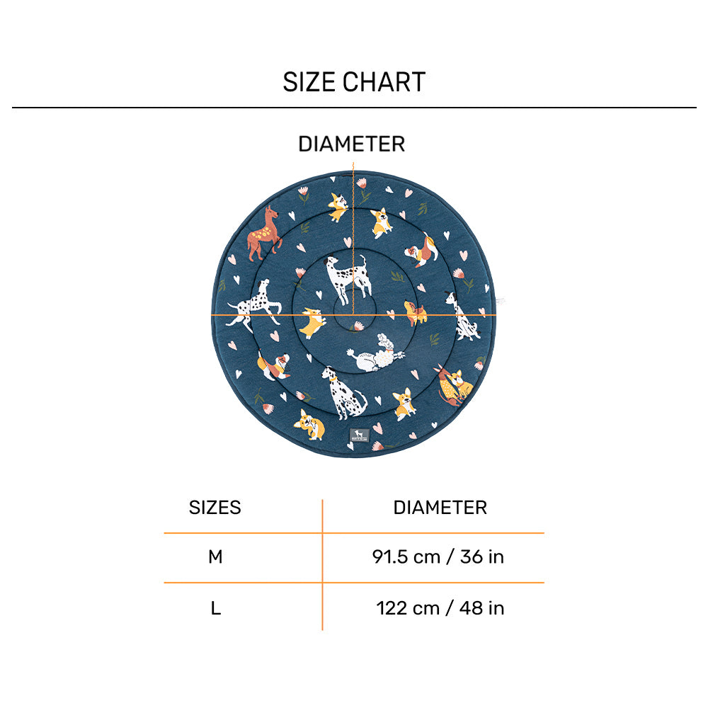 HUFT Dogs In Bloom Circular Mat For Dog & Cat - Navy - Heads Up For Tails