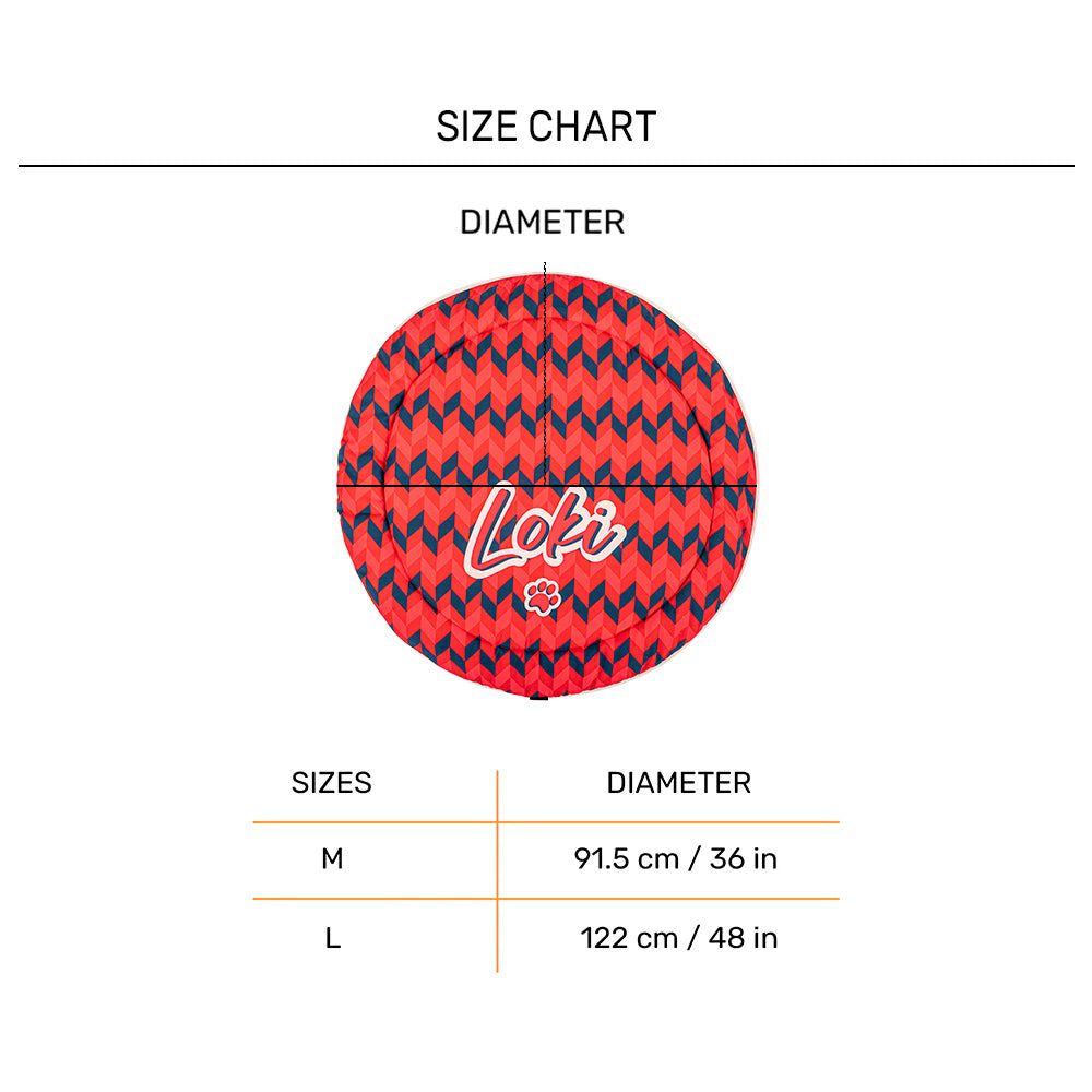 HUFT Personalised Geometric Groove  Circular Mat For Dog & Cat - Red - Heads Up For Tails