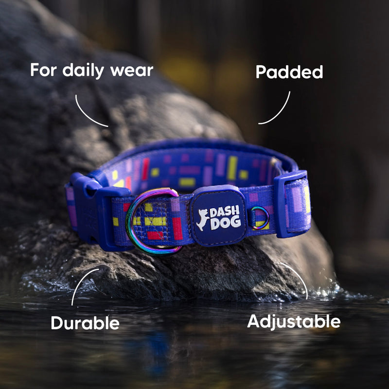 Dash Dog Pixel Padded Collar For Dog - Purple - Heads Up For Tails