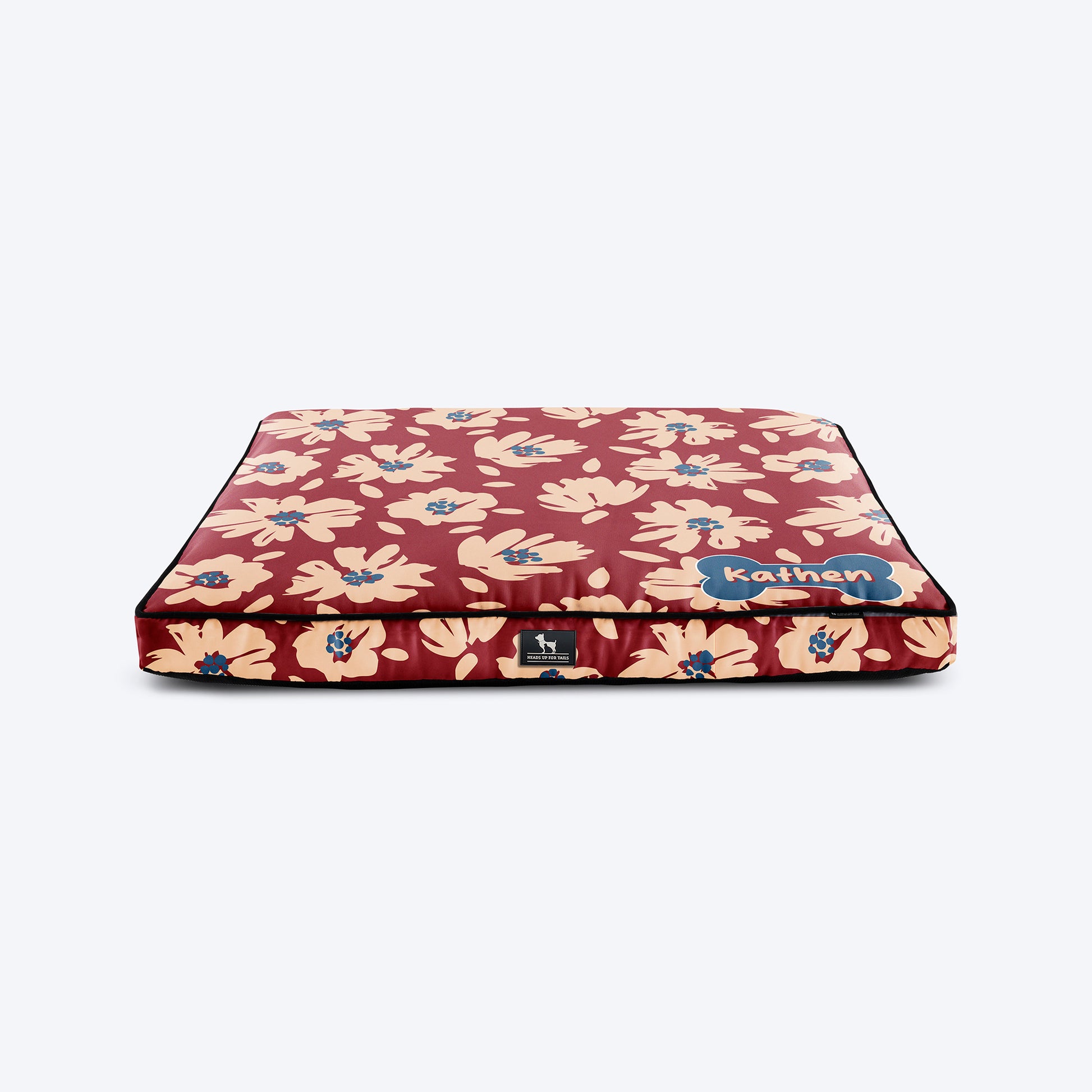 HUFT Personalised Scarlet Blossom Flat Bed For Dog - Dark Red - Heads Up For Tails