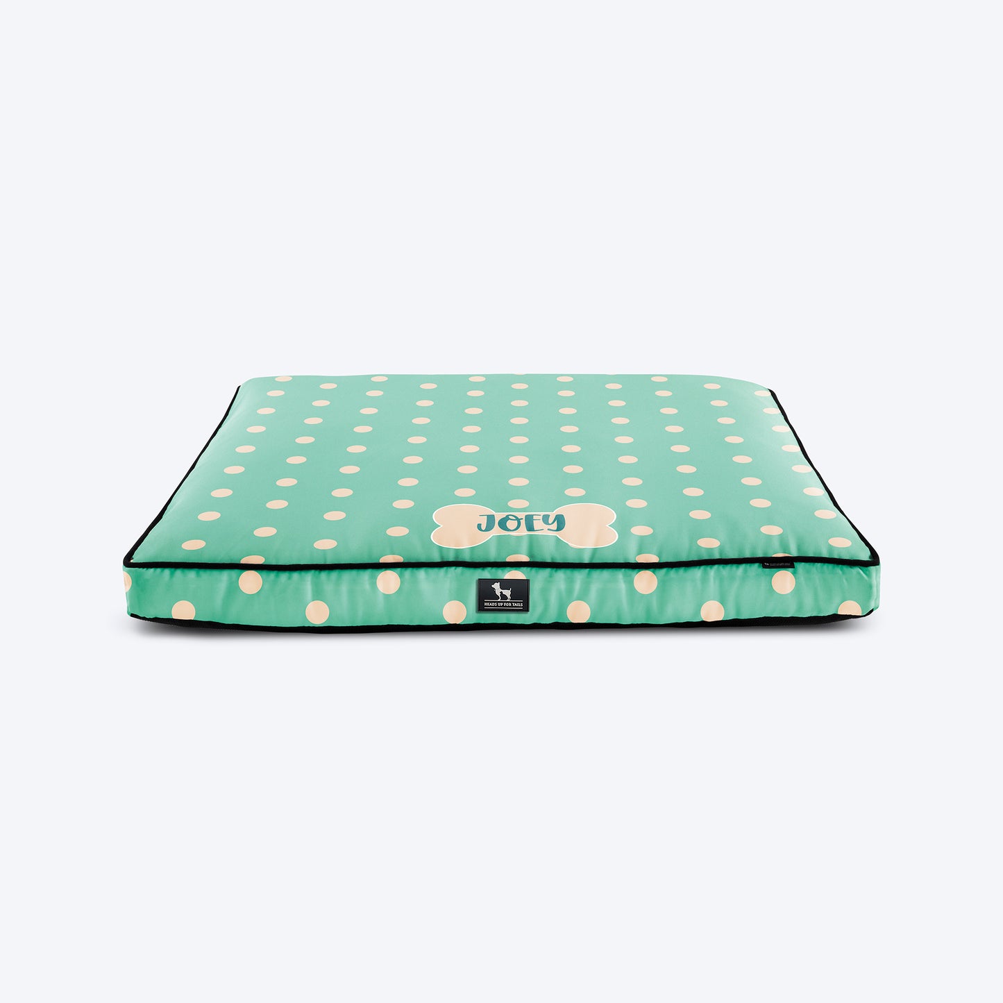 HUFT Personalised Minty Dots Flat Bed For Dog - Turquoise - Heads Up For Tails
