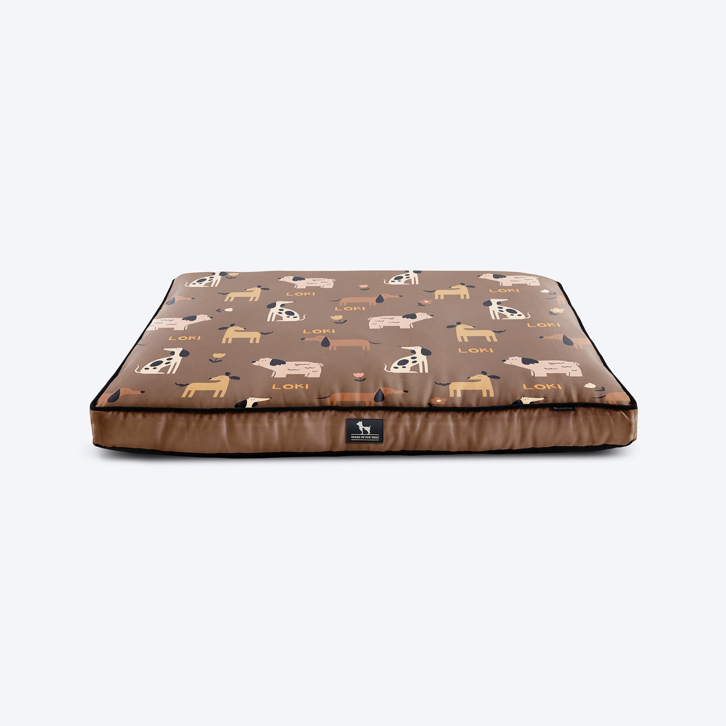 HUFT Personalised Bark & Bloom Flat Bed For Dog - Brown - Heads Up For Tails