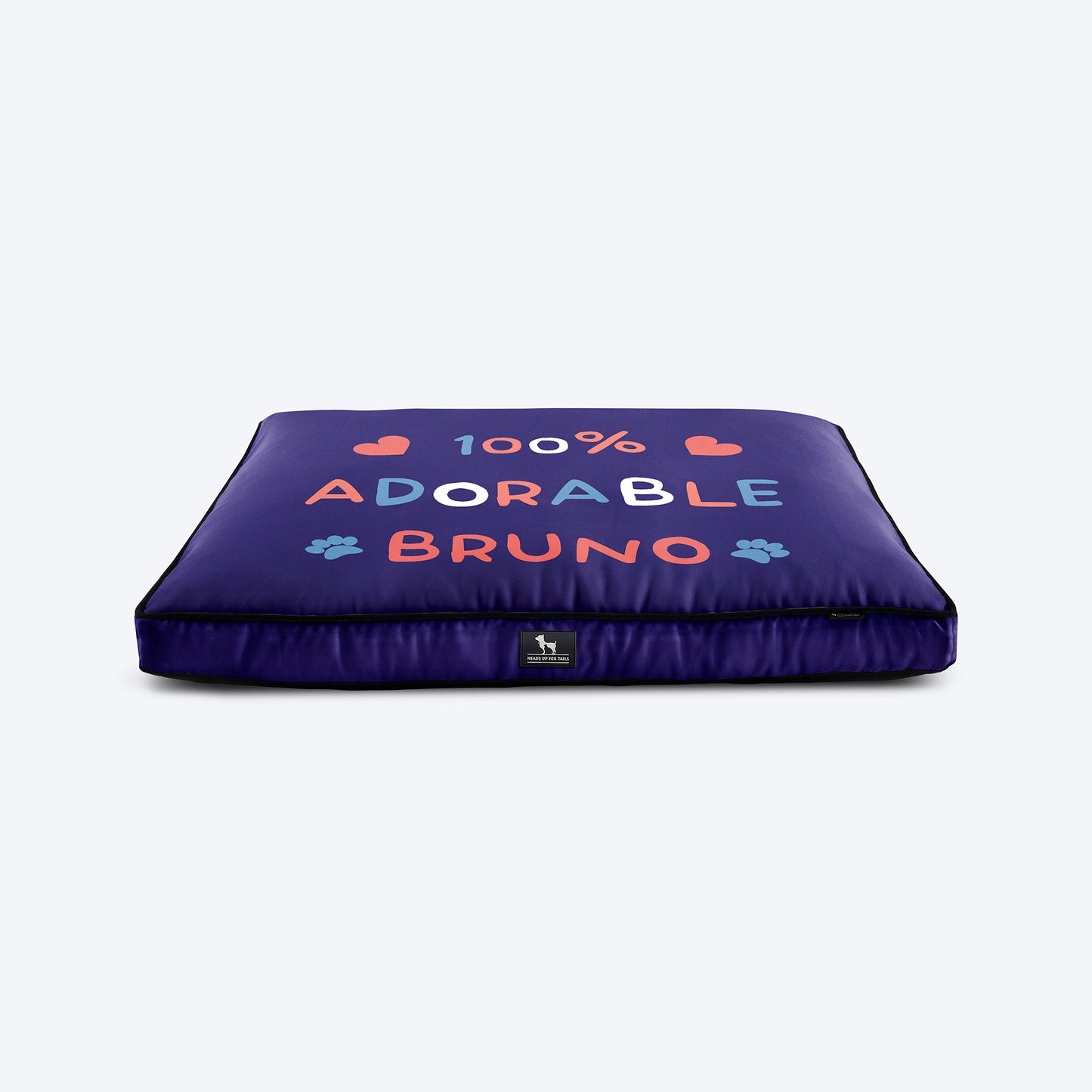 HUFT Personalised 100% Adorable Flat Bed For Dog - Dark Blue - Heads Up For Tails