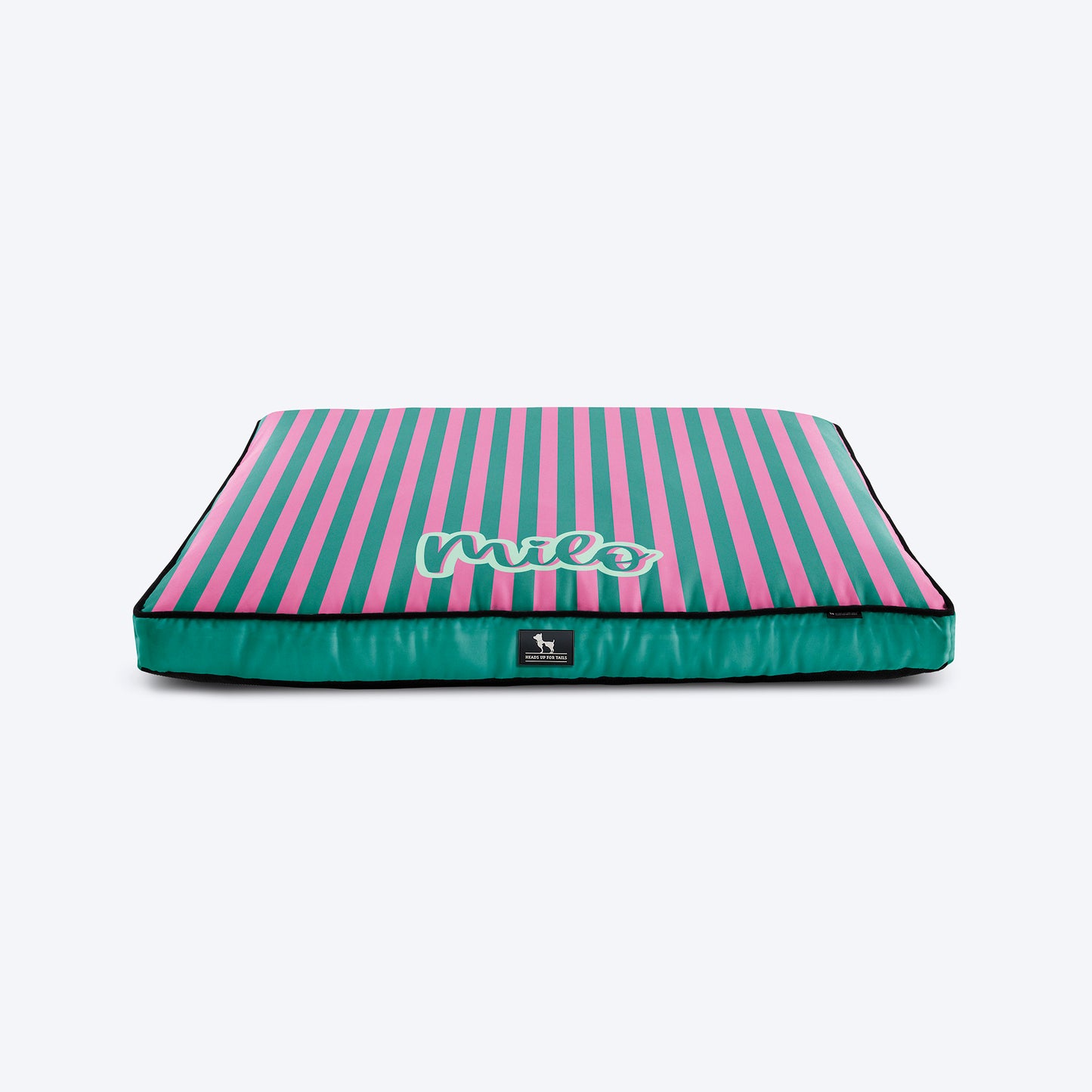 HUFT Personalised Happy Stripes Flat Bed For Dog - Green & Pink - Heads Up For Tails